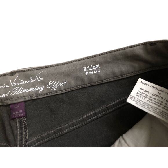 GLORIA VANDERBILT Womens 16 Short Gray Slimming Effect Bridget Slim Leg Jeans - Picture 6 of 8
